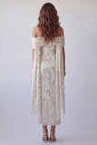 Midi formele jurk met off-the-shoulder champagne bodycon bedrukt met cape