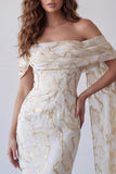Midi formele jurk met off-the-shoulder champagne bodycon bedrukt met cape