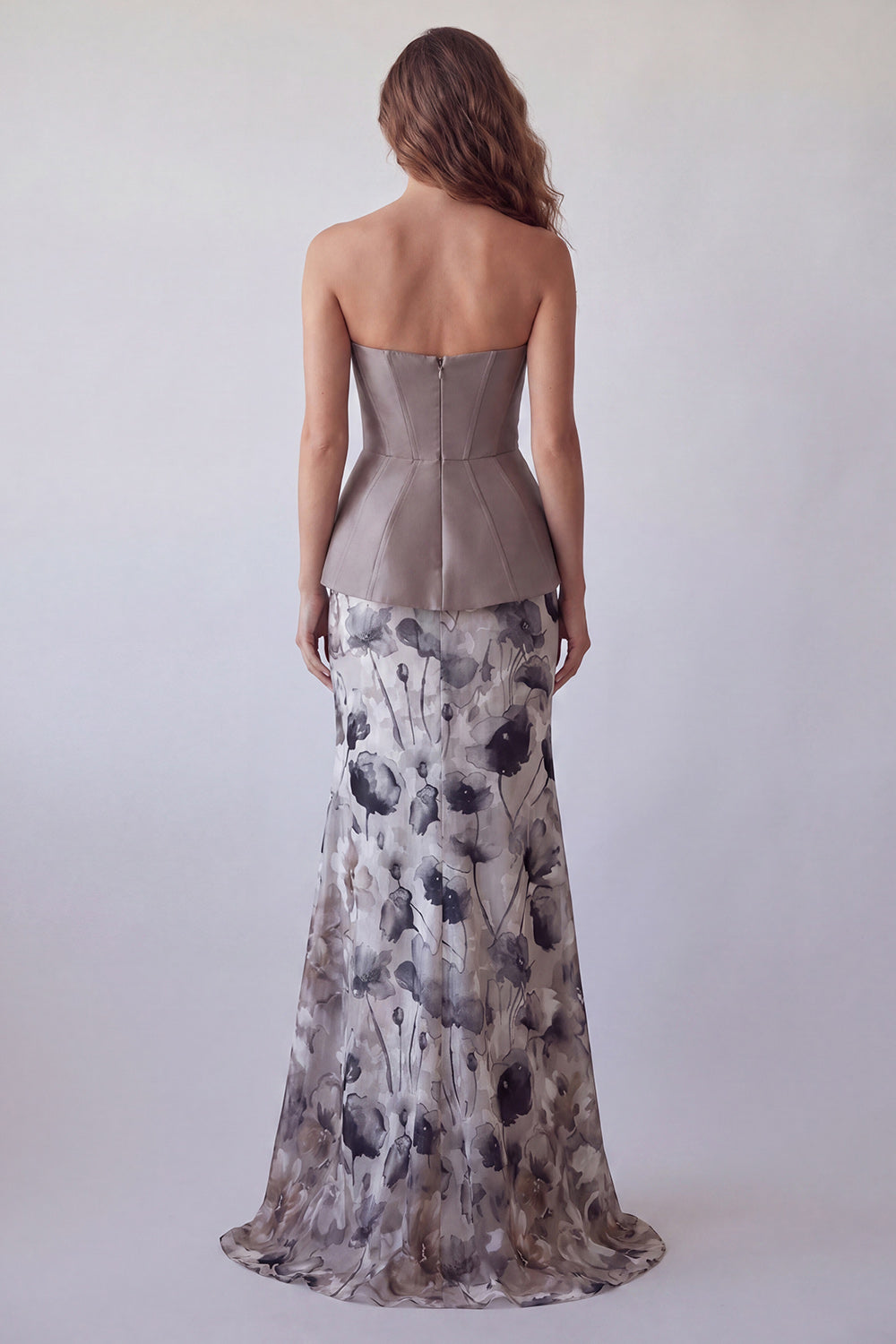 Vintage Mauve Zeemeermin Chiffon Bloemen Strapless Lange Formele Jurk