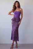 Paarse zeemeermin chiffon strapless midi gerimpelde midi formele jurk