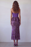 Paarse zeemeermin chiffon strapless midi gerimpelde midi formele jurk