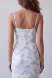 Lichtblauwe bloemen bodycon spaghettibandjes lange formele jurk