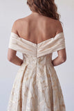 A-lijn champagne off-the-shoulder bedrukte midi formele jurk