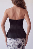 Zwarte strapless bodycon chiffon bloemen midi formele jurk