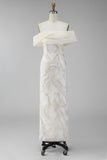 Champagne Off the Shoulder Bodycon Maxi formele jurk met printprint