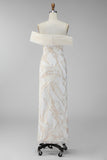 Champagne Off the Shoulder Bodycon Maxi formele jurk met printprint