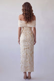 Champagne Off the Shoulder Bodycon Maxi formele jurk met printprint