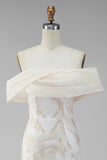 Champagne Off the Shoulder Bodycon Maxi formele jurk met printprint