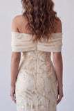 Champagne Off the Shoulder Bodycon Maxi formele jurk met printprint