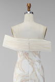 Champagne Off the Shoulder Bodycon Maxi formele jurk met printprint