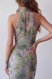 Halter Neck Dusty Sage Bodycon Chiffon Floral Maxi Formele Jurk