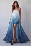 Lake Blue Chiffon strapless bodycon mini formele jurk
