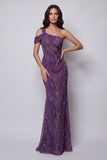 Eenschouder Zeemeermin Paarse Chiffon Lange formele jurk