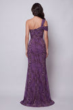Eenschouder Zeemeermin Paarse Chiffon Lange formele jurk