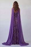 Strapless A-lijn paarse chiffon lange formele jurk met halsdoek