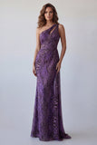 Zeemeermin Eenschouder paarse chiffon lange formele jurk met sjerp
