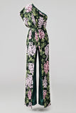 Donkergroene bloemen Mother of the Bride jumpsuits met één schouderlange overalls met zakken