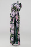 Donkergroene bloemen Mother of the Bride jumpsuits met één schouderlange overalls met zakken