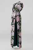 Donkergroene bloemen Mother of the Bride jumpsuits met één schouderlange overalls met zakken