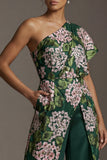 Donkergroene bloemen Mother of the Bride jumpsuits met één schouderlange overalls met zakken
