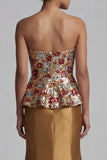 Strapless bloemenzeemeermin glinsterend goud lange moeder van de bruid jurk met pailletten