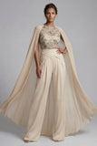 Champagne-appliqué gerimpelde ronde hals moederoutfit met cape