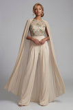 Champagne-appliqué gerimpelde ronde hals moederoutfit met cape