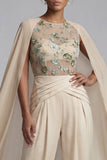Champagne-appliqué gerimpelde ronde hals moederoutfit met cape
