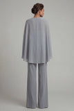 Grijsblauw geappliqueerd halter Mother of the Bride Jumpsuit met Cape