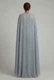 Grijsblauw geappliqueerd ronde hals Mother of the Bride Jumpsuit met cape