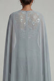 Grijsblauw geappliqueerd ronde hals Mother of the Bride Jumpsuit met cape