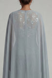 Grijsblauw geappliqueerd ronde hals Mother of the Bride Jumpsuit met cape