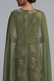 Eucalyptus V-hals bloemenoverall van de moeder van de bruid jumpsuit met cape