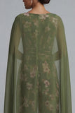 Eucalyptus V-hals bloemenoverall van de moeder van de bruid jumpsuit met cape