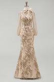 Champagen High Neck Zeemeermin met appliquatie Moeder van de Bruid Jurk met strik