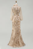 Champagen High Neck Zeemeermin met appliquatie Moeder van de Bruid Jurk met strik