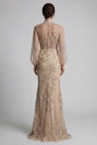 Champagen High Neck Zeemeermin met appliquatie Moeder van de Bruid Jurk met strik