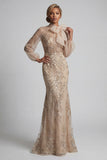 Champagen High Neck Zeemeermin met appliquatie Moeder van de Bruid Jurk met strik