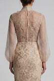 Champagen High Neck Zeemeermin met appliquatie Moeder van de Bruid Jurk met strik
