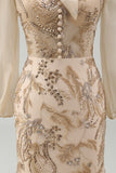 Champagen High Neck Zeemeermin met appliquatie Moeder van de Bruid Jurk met strik