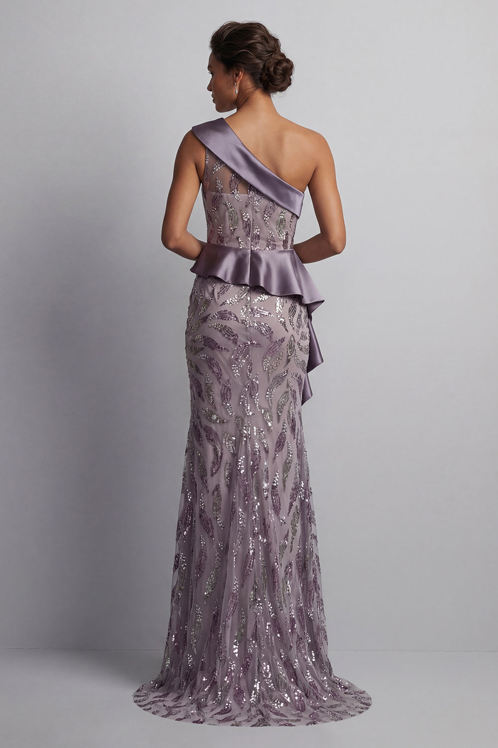 Glitterende vintage Mauve Lange kralen Meermin Moeder van de Bruid Jurk met ruches