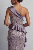 Glitterende vintage Mauve Lange kralen Meermin Moeder van de Bruid Jurk met ruches