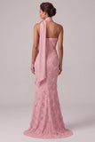Roze strapless zeemeermin bloemen lange moeder van de bruid jurk