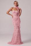 Roze strapless zeemeermin bloemen lange moeder van de bruid jurk