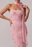 Roze strapless zeemeermin bloemen lange moeder van de bruid jurk