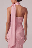 Roze strapless zeemeermin bloemen lange moeder van de bruid jurk