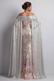 Glinsterende zilveren pailletten bloemenzeemeermin lange mothe of the bride jurk met cape