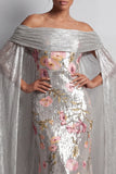 Glinsterende zilveren pailletten bloemenzeemeermin lange mothe of the bride jurk met cape