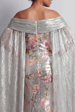 Glinsterende zilveren pailletten bloemenzeemeermin lange mothe of the bride jurk met cape