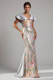 Glinsterende zilveren bloemenpailletten zeemeermin Long Mother Of the Bride jurk met cape
